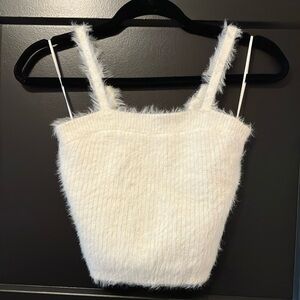 Elegant White Fuzzy Women's Top